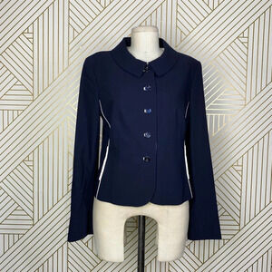 Barbara Lohmann Navy Blue & White Piped Basic Blazer Size 38 / US 8